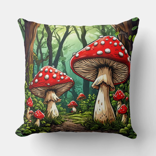Coussin Forêt de champignons féeriques 🍄 Cadeau cosy ✨ (Recto)