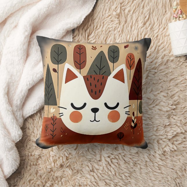 Coussin Forêt de chat mignon Automne bois endormi Kitty (Couverture)