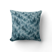 Forêt de pins bleu givré motif aquarelle
