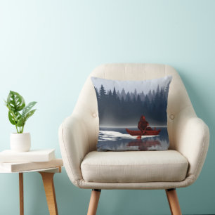 Coussin Forêt de pins sauvages du lac Bigfoot Canoë