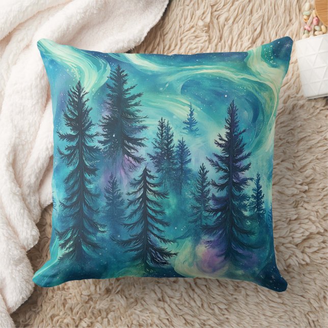 Coussin Forêt de pins sous le ciel nocturne vibrant de l'a (Couverture)