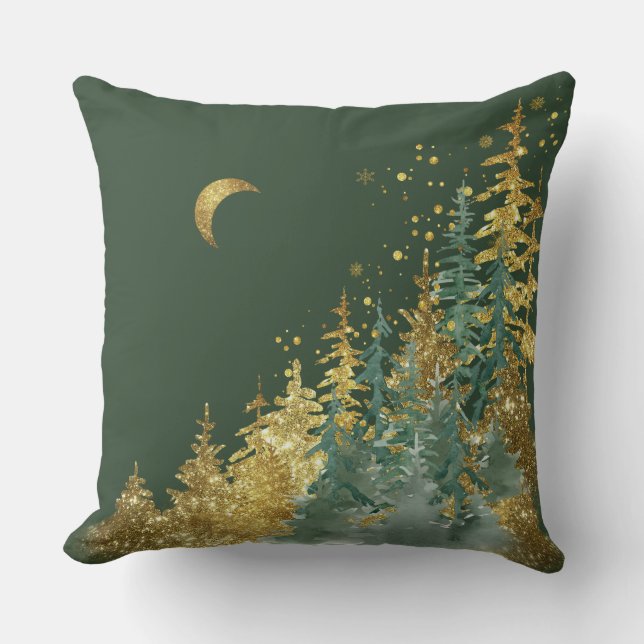 Coussin Forêt de pins verte mystique (Recto)
