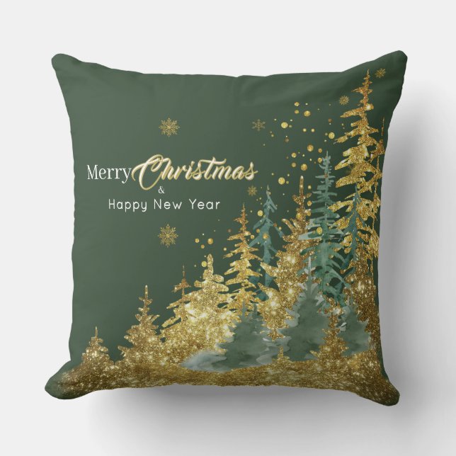 Coussin Forêt de pins verts Joyeux Noël (Recto)