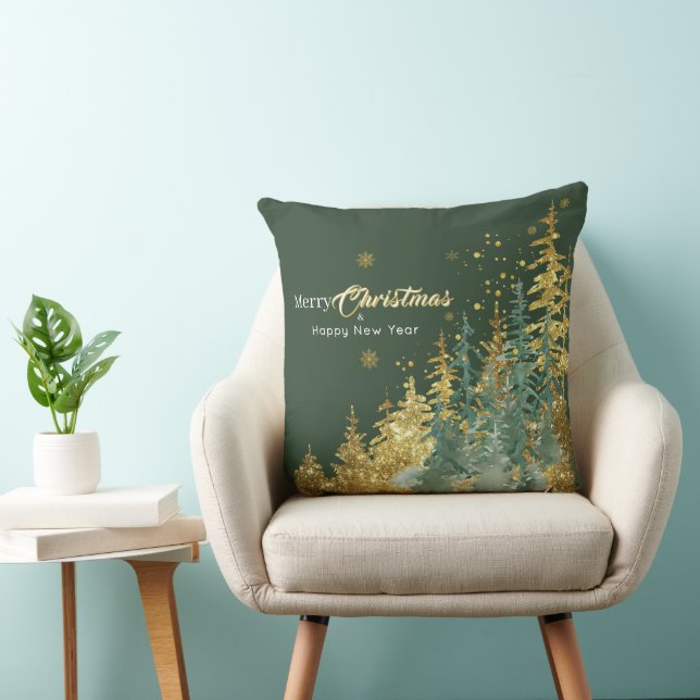 Coussin Forêt de pins verts Joyeux Noël (Chaise)