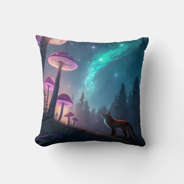 Coussin Forêt de renard fantaisiste aux champignons lumine (Recto)