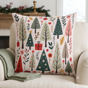 Coussin Forêt de sapins de Noël fantaisistes