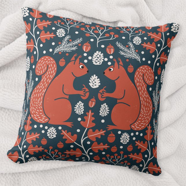 Coussin Forêt d'écureuils (Squirrel woodland forest art throw pillow)
