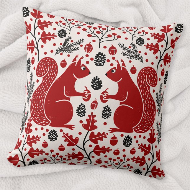 Coussin Forêt d'écureuils (Squirrel woodland forest art throw pillow)