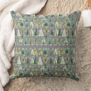 Coussin Forêt des arbres de Noël en gris acier