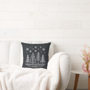 Coussin Forêt d'hiver minimaliste - Élégant arbre neigeux