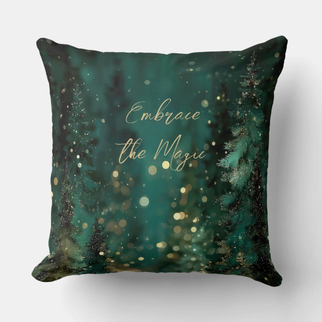 Coussin Forêt dorée verte sarcelle magique Bokeh (Recto)