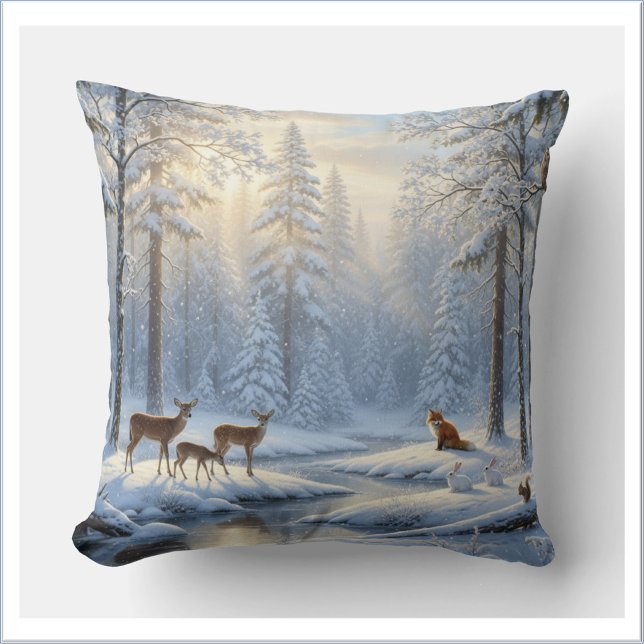 Coussin Forêt enneigée avec faune forestière (Créateur téléchargé)