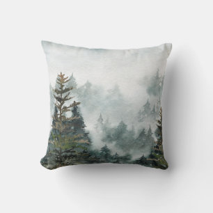 Coussin Forêt forestière d'hiver Foggy Mountain Forest