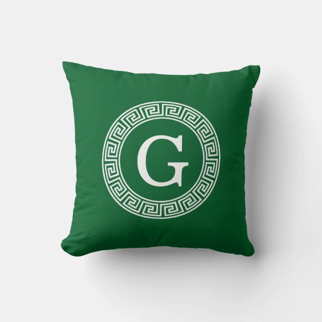 Coussin Forêt Gr Wht Cadre Rnd Key Grec Premier Monogramme (Recto)