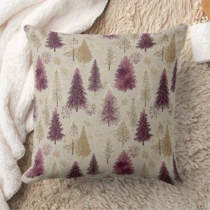 Coussin Forêt hivernale élégante en or de Bourgogne et nei