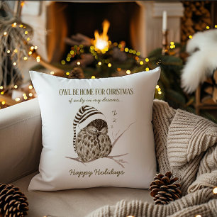 Coussin Forêt hivernale rustique   Noël de hibou en écorce