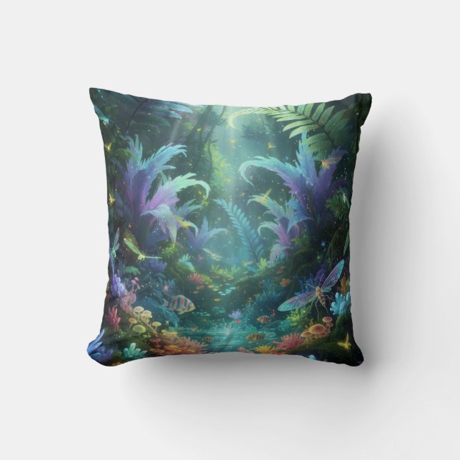 Coussin Forêt Magique Bioluminescente Jungle Enchantée  (Recto)