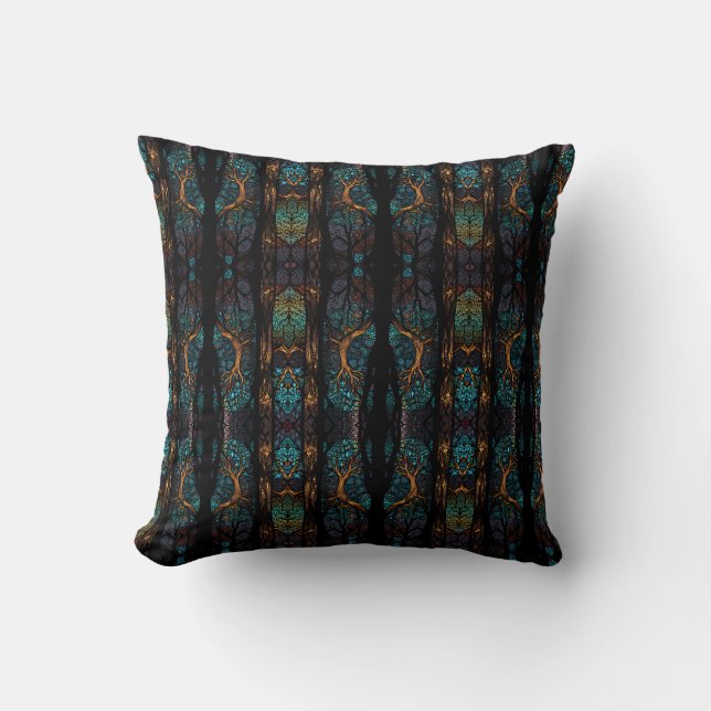 Coussin Forêt mystique Mosaic Bleu et Noir motif Cuisine (Recto)