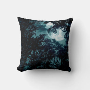 Coussin Forêt nocturne enchanteresse avec Pleine lune