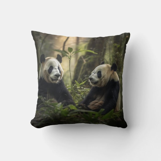 Coussin Forêt tranquille : Panda Pair (Recto)