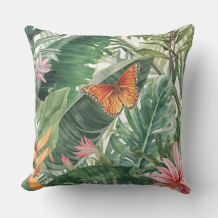 Coussin Forêt tropicale,Danse avec les papillons