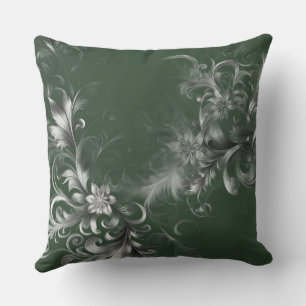 Coussin  Forêt Verte Élégante et Argent 