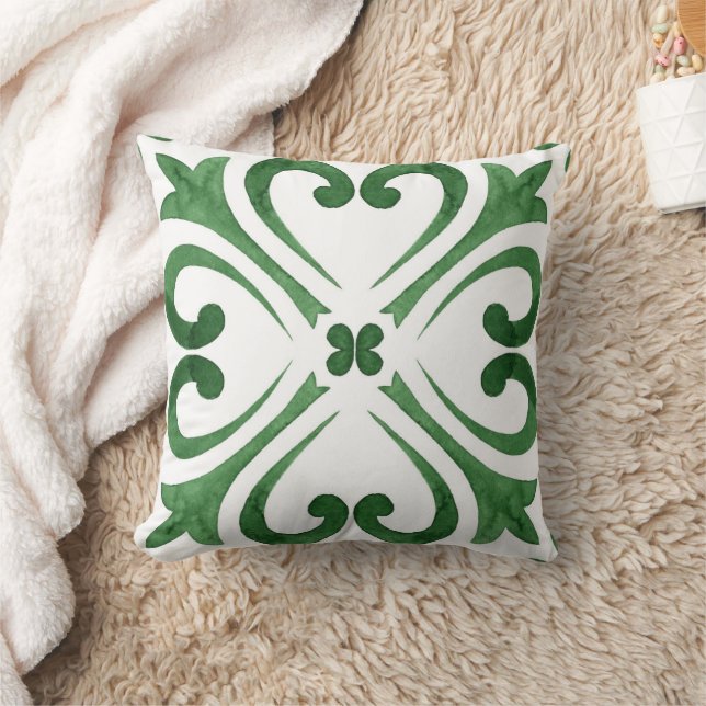 Coussin Forêt verte et blanche Azulejo marocain (Couverture)