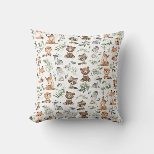 Coussin Forêt Whimsical Animaux Forêt Sage Verdure (Recto)
