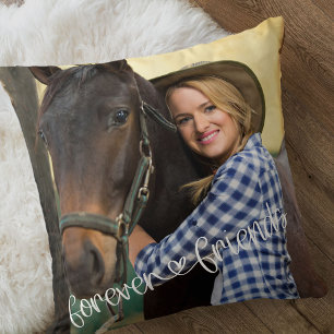 Coussin Forever Friends Carré Photo Love Heart Typographie