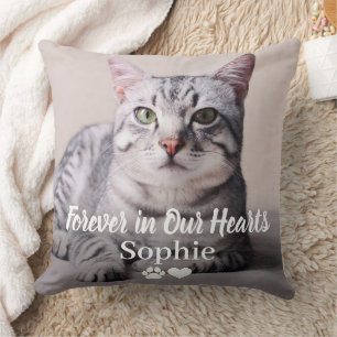 Coussin Forever in Our Hearts Pet Cat Photo Memorial