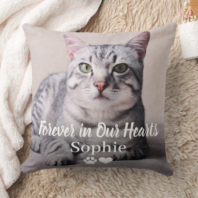 Coussin Forever in Our Hearts Pet Cat Photo Memorial (Couverture)