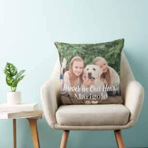 Coussin Forever in Our Hearts Pet Dog Photo Memorial