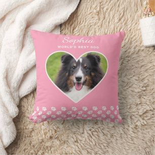 Coussin Forme de cœur Photo de chien personnalisée sur ros