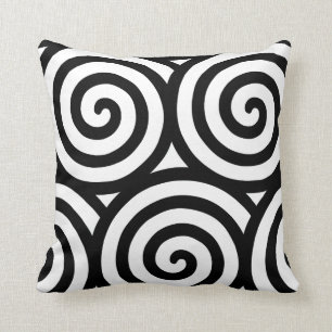 Coussin Forme géométrique en spirale abstraite en noir et 