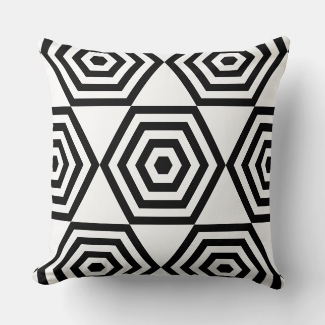 Coussin Forme géométrique hexagonale abstraite en noir et  (Recto)