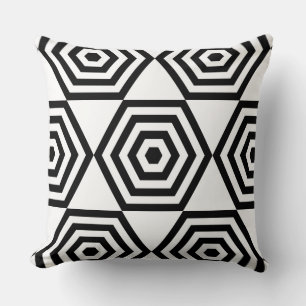 Coussin Forme géométrique Hexagone Abstraite en noir et bl