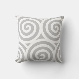 Coussin Forme géométrique spirale Abstraite en gris et bla