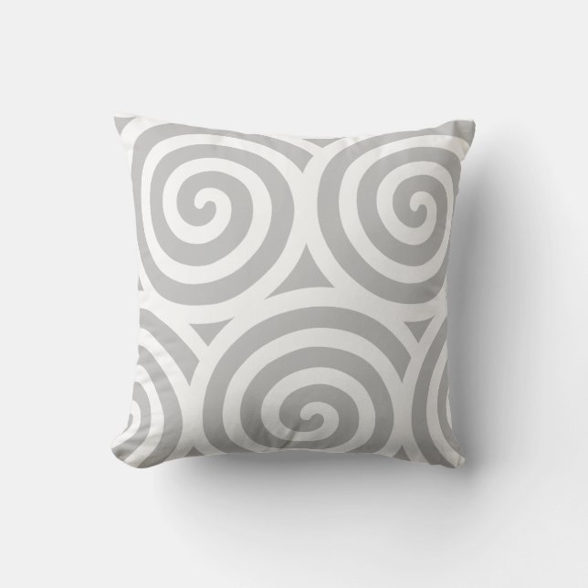 Coussin Forme géométrique spirale Abstraite en gris et bla (Recto)