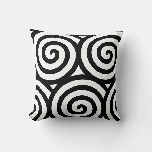 Coussin Forme géométrique spirale Abstraite en noir et bla (Recto)