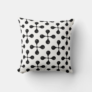 Coussin Forme ronde géométrique noire abstraite sur fond b