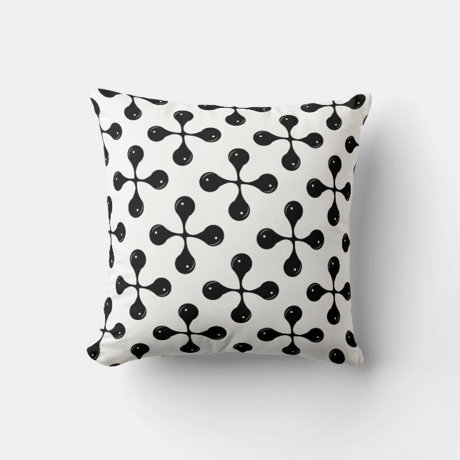 Coussin Forme ronde géométrique noire abstraite sur fond b (Recto)