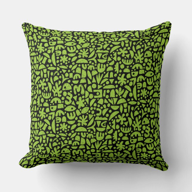 Coussin Formes Abstrait 140821 - Vert Martien sur Noir (Recto)