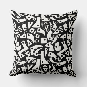 Coussin Formes Abstraites 180318 - Blanc sur noir