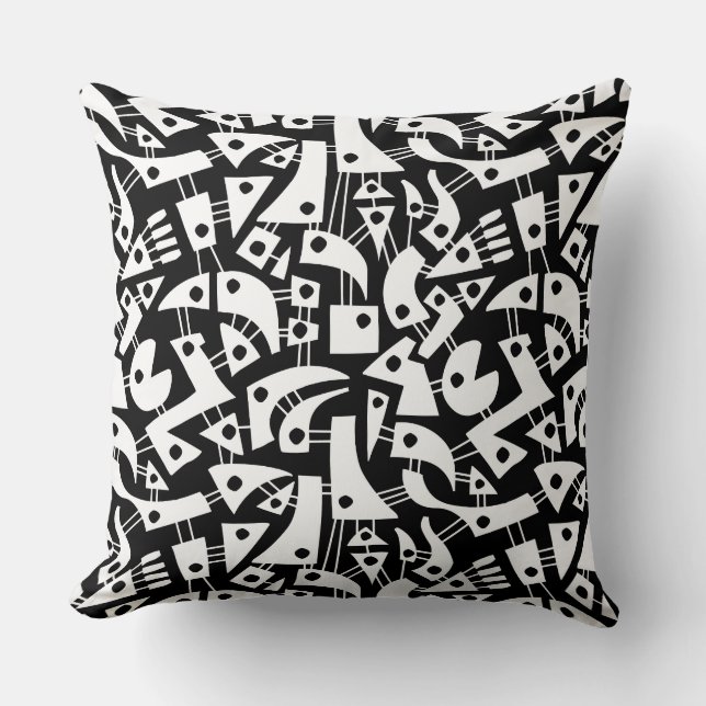 Coussin Formes Abstraites 180318 - Blanc sur noir (Recto)