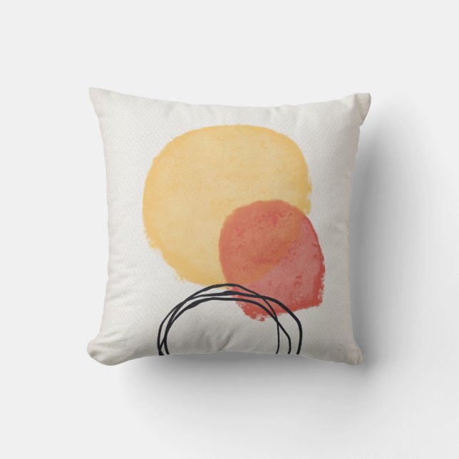 Coussin Formes aquarelles abstraites orange rouge noir (Recto)
