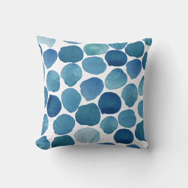Coussin Formes aquarelles bleu marine moderne à pois (Recto)