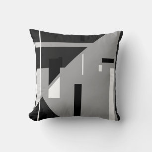 Coussin Formes blanches noires sur Motif diagonal gris