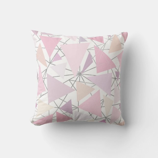 Coussin Formes de lavande de corail rose argent géométriqu (Recto)