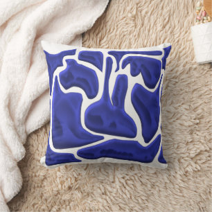 Coussin Formes fluides bleues abstraites – Art moderne 3D