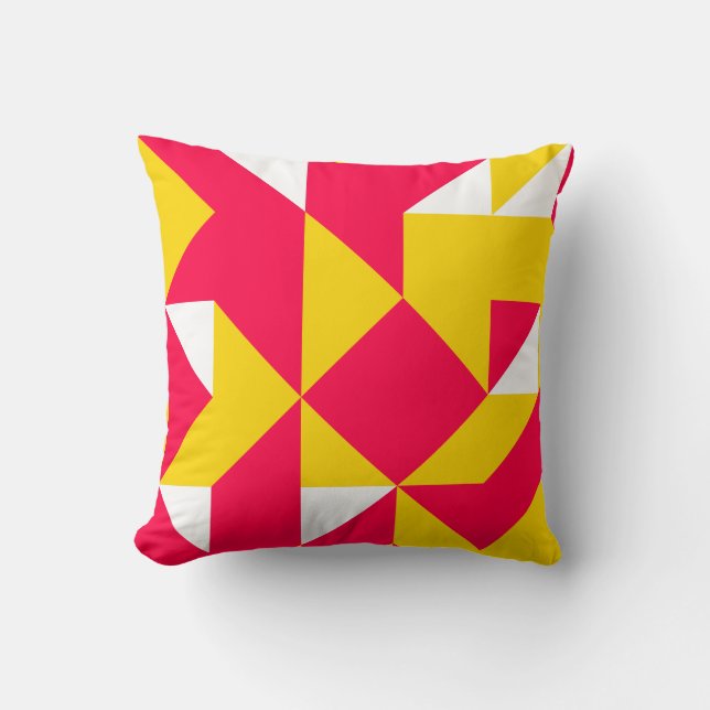 Coussin Formes géométriques à motifs rouges et jaunes (Recto)